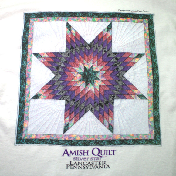 Lancaster Country Creations, Amish Quilt Silver Star Lancaster PA T-Shirt Medium - Picture 1 of 4